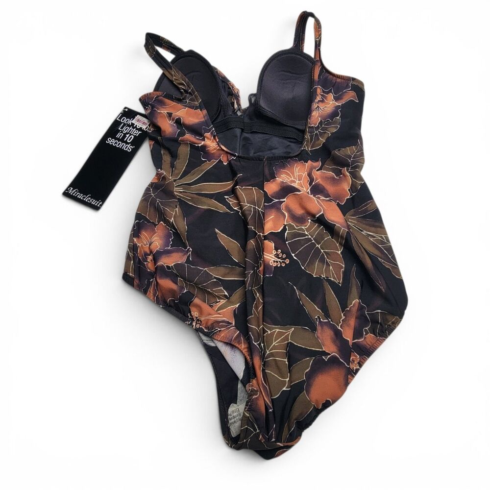 NWT Miraclesuit Size 18 One Piece Swimsuit Brown Floral Tummy Control Bathing - Picture 3 of 10